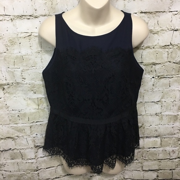 LOFT Blue Lace Peplum Zip Back Sleeveless Top - Picture 1 of 5